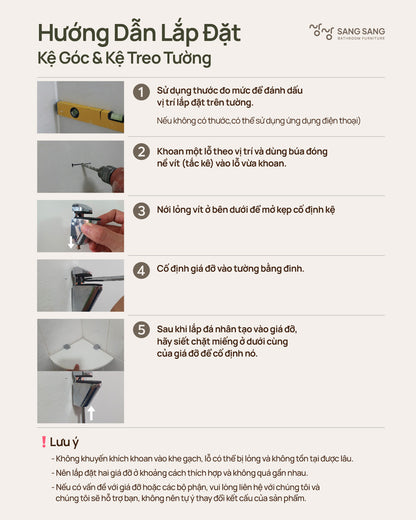 [V-EDGE-250G] Kệ góc treo tường mặt đá nhân tạo có thanh chắn